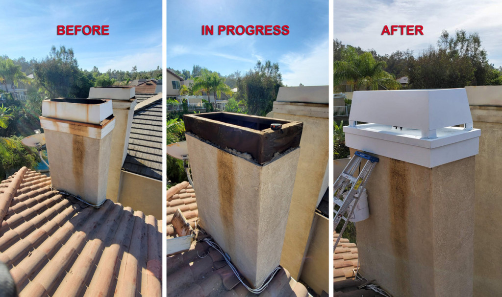 Before, during and after chimney cap replacement