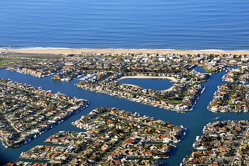 Sunset Beach/Huntington Harbor, California 2010 aerial shot, not Long Beach