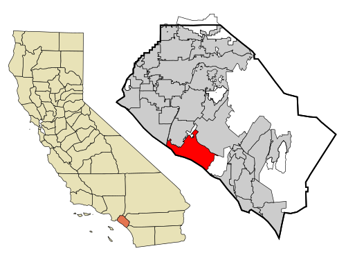 The southeast portion of the red area (City of Newport Beach) is the location of Newport Coast in Orange County