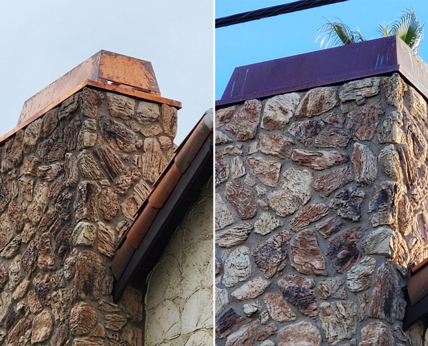Patina on the chimney cap from less than year ago