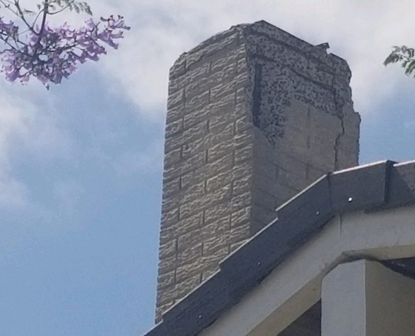 Cracked chimney falling apart