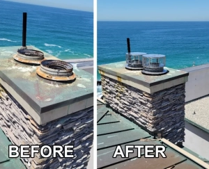 Rusted chimney caps at beach